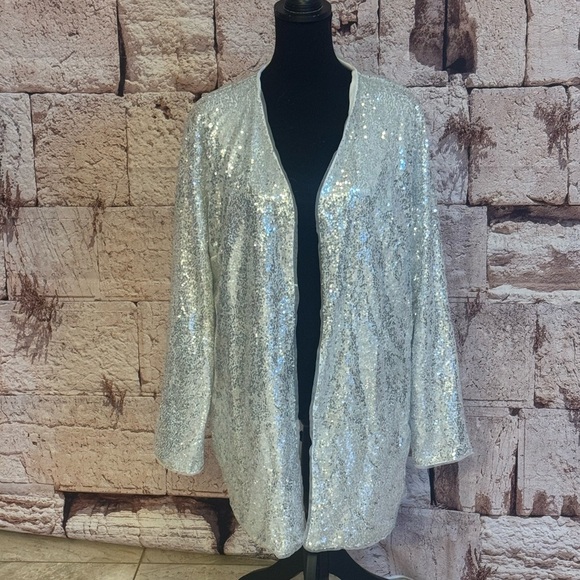 Silver Sequin 2XL Kancy Kole Long Cardigan NEW WITH TAGS - Picture 1 of 3